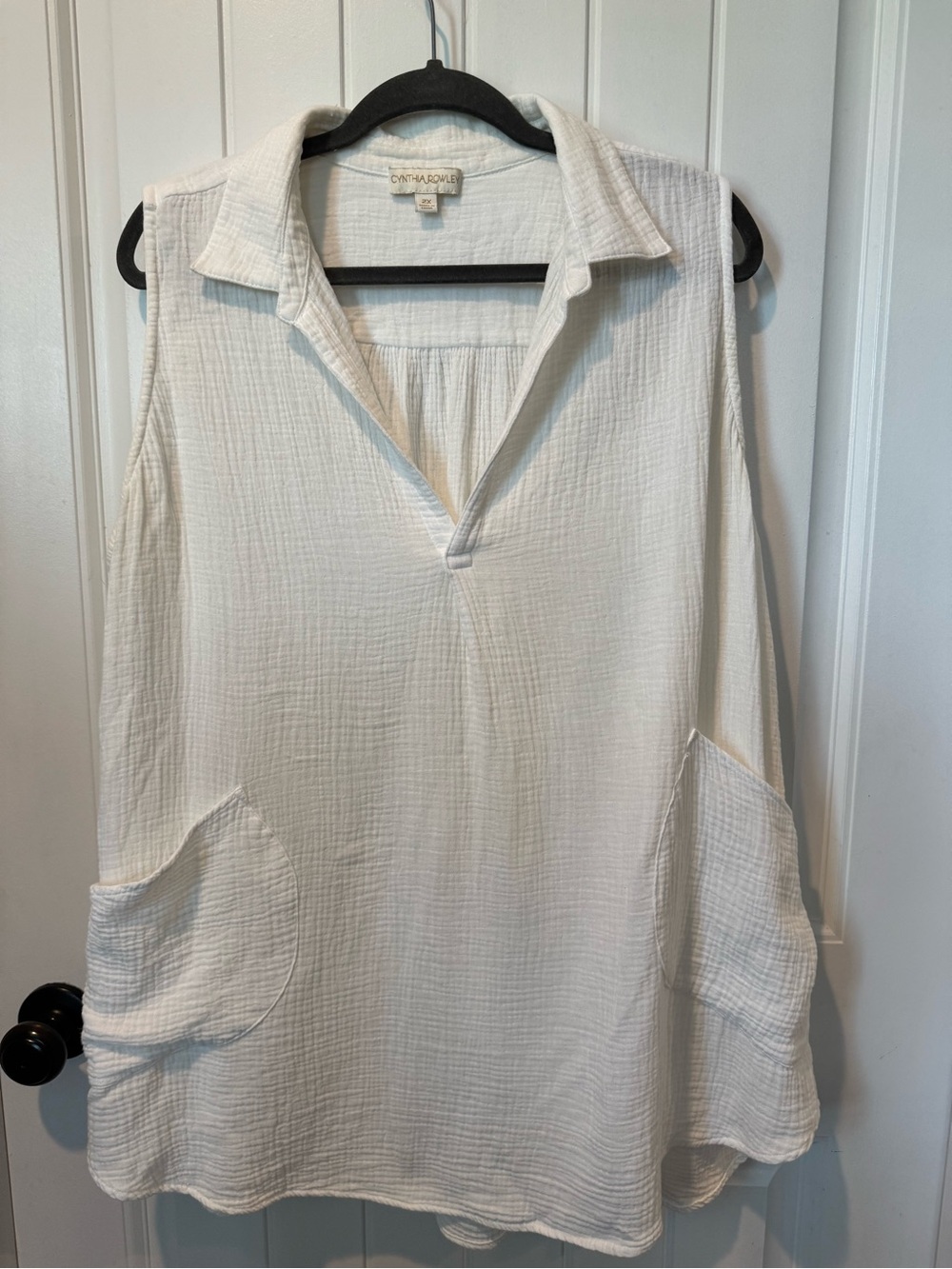Cynthia Rowley Cream 100% Cotton Gauzy Sleeveless Tunic with Front Pockets - Picture 1 of 6